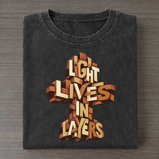 Woven Cross Light Letter Sculpture Vintage T-shirt – Black