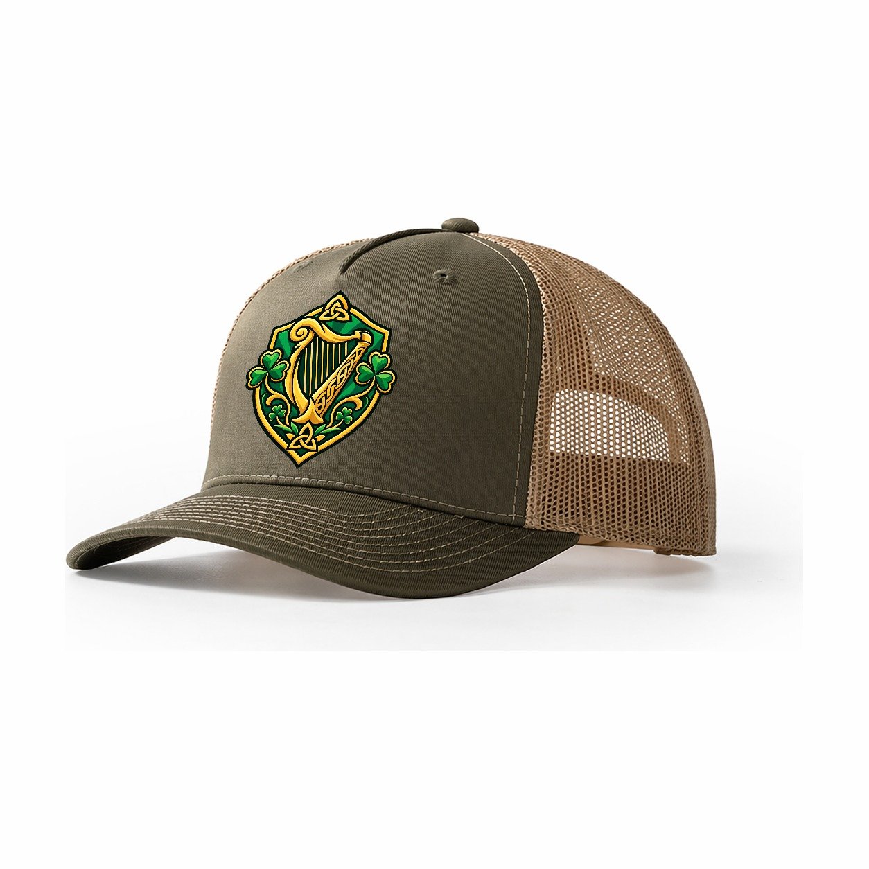 Ireland Minimal Emblem Country Logos Trucker Hat – Olive Khaki