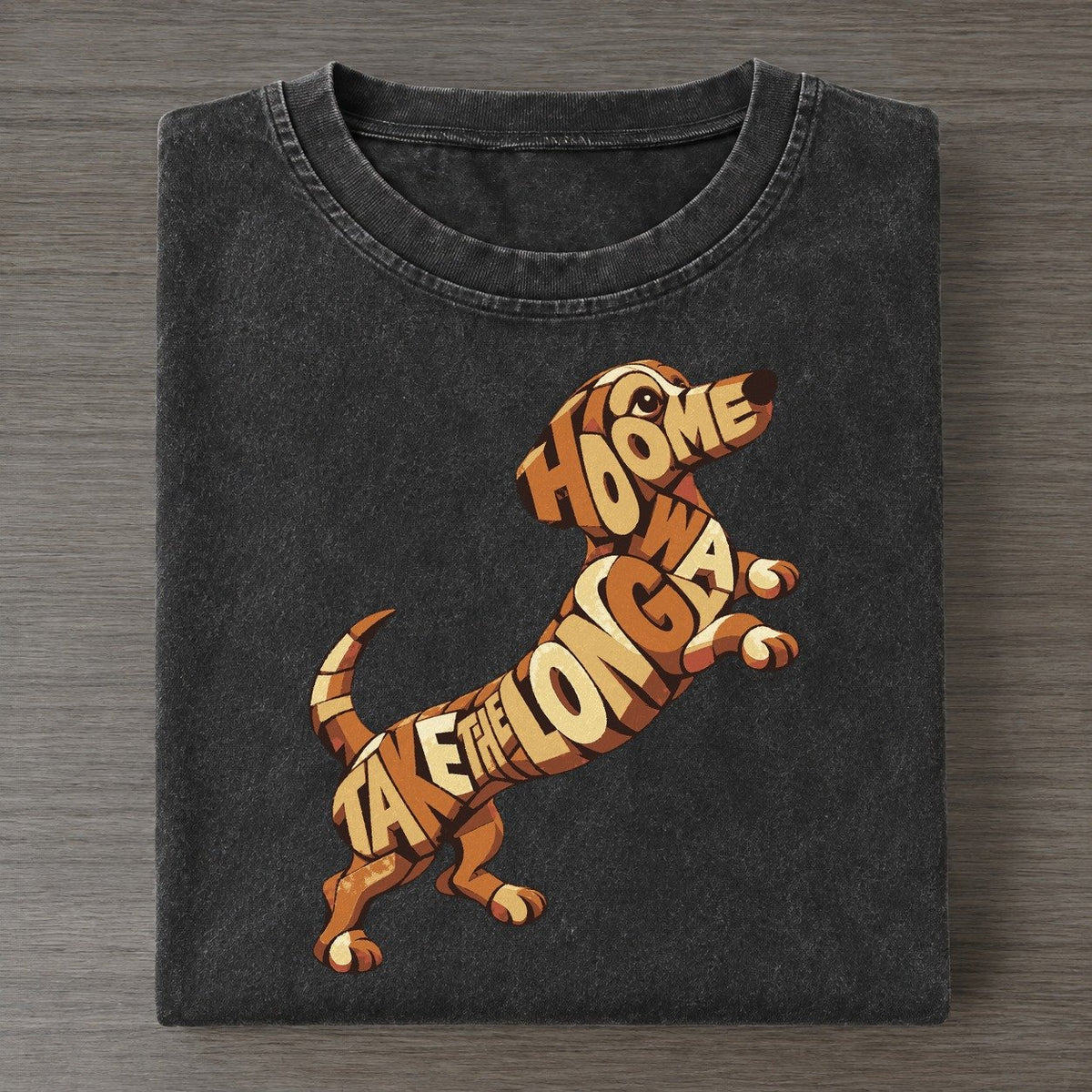 Long Dog Dash Letter Sculpture Vintage T-shirt – Black