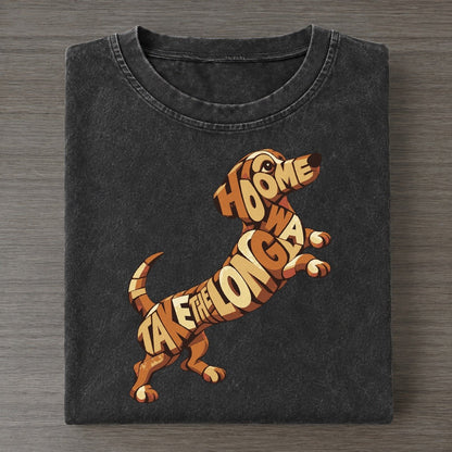 Long Dog Dash Letter Sculpture Vintage T-shirt – Black