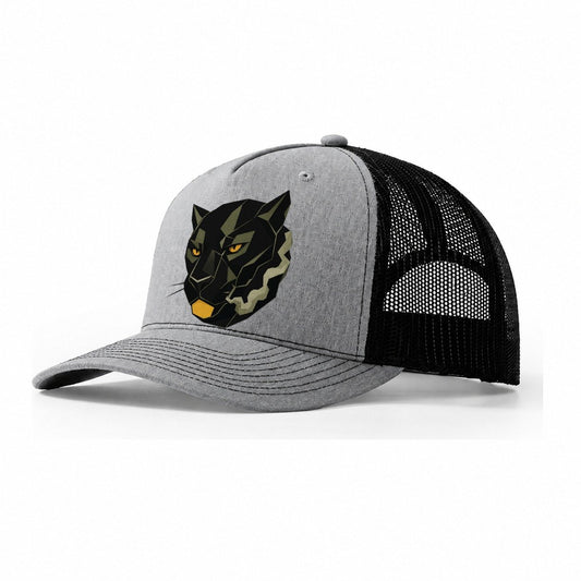 Panther Face Geometric Trucker Hat – Sport Grey Black