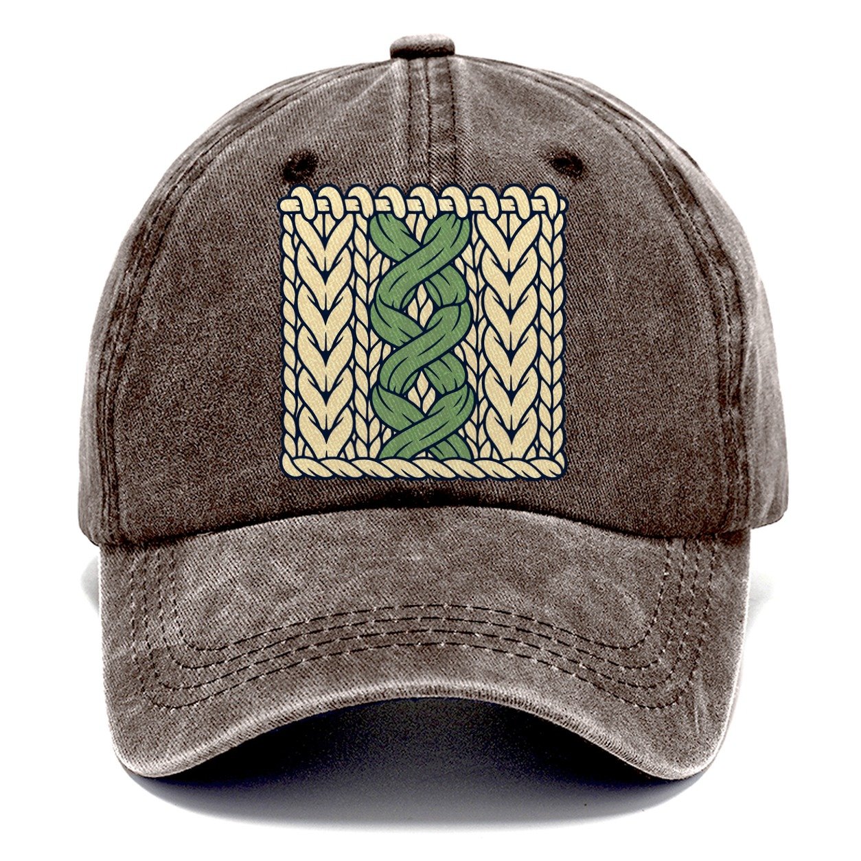 Cable Stitch Swatch Yarn Crafts Classic Cap – Brown