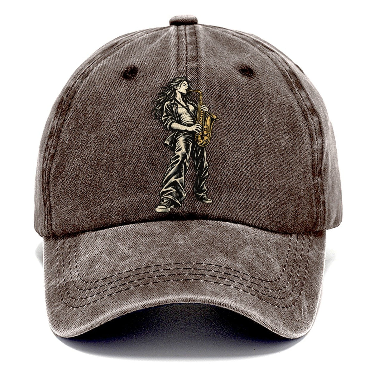 Woman Playing Saxophone Classic Cap – Brown