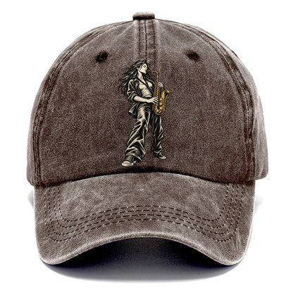 Woman Playing Saxophone Classic Cap – Brown