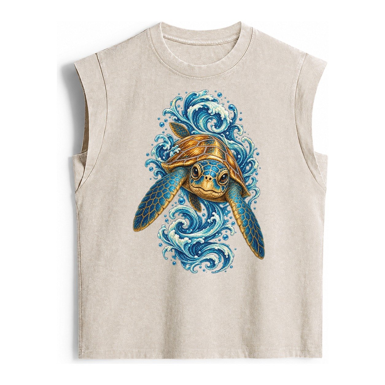 Ornate Sea Turtle Vintage Washed Tank – Beige