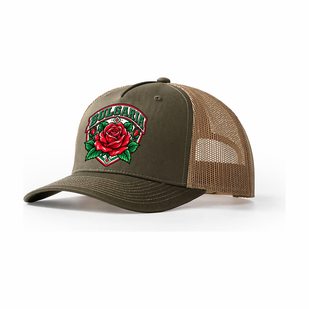 Bulgaria Retro Badge Country Logos Trucker Hat – Olive Khaki