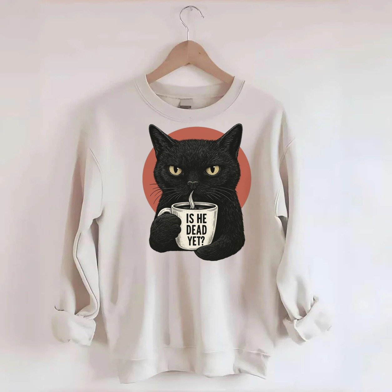 Is He Dead Yet Cat Crewneck Sweatshirt – Biege