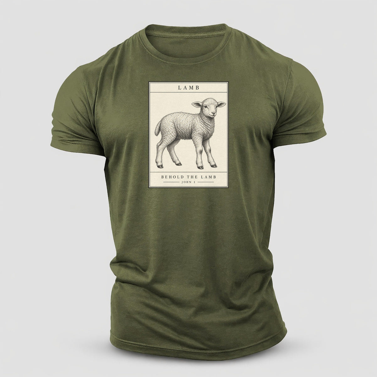Lamb Specimen Plate Creature Canticle Cotton T-Shirt – Army Green