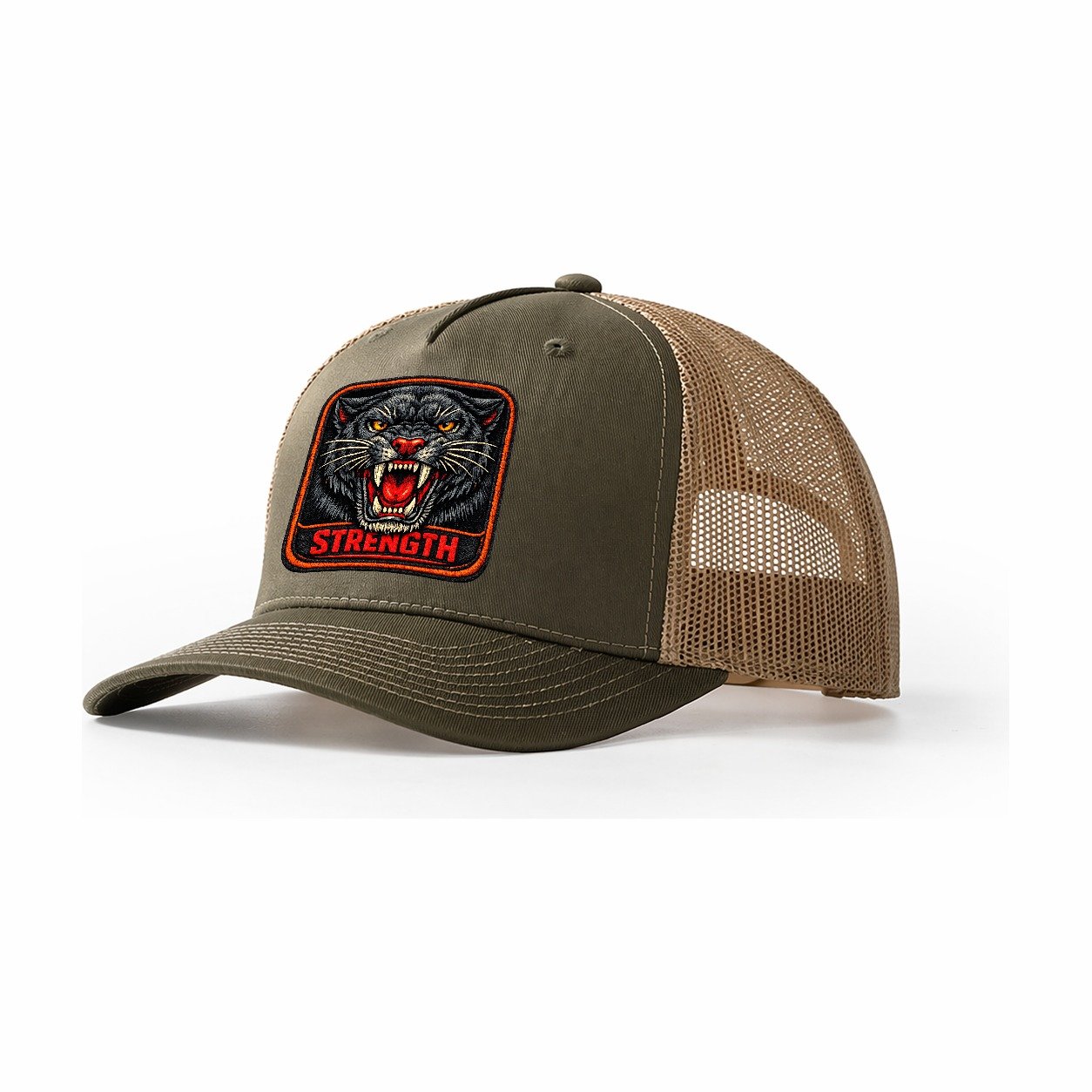 Panther Strength Badge Trucker Hat – Olive Khaki