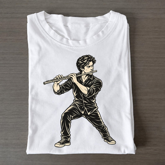 Flutist Quick Finger Run Global Music Ink Figures Classic T-shirt – White
