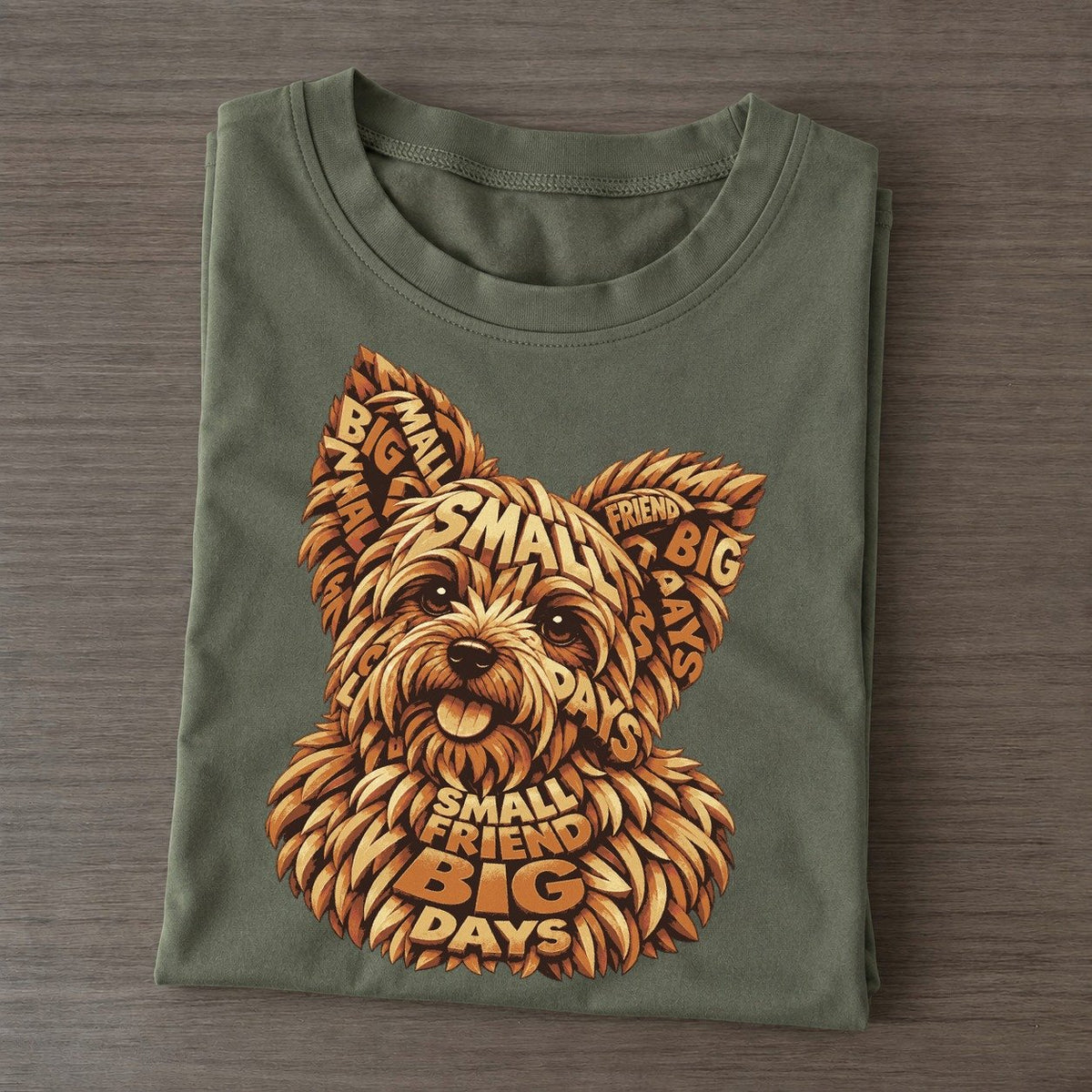 Yorkie Fringe Face Letter Sculpture Classic T-shirt – Army Green
