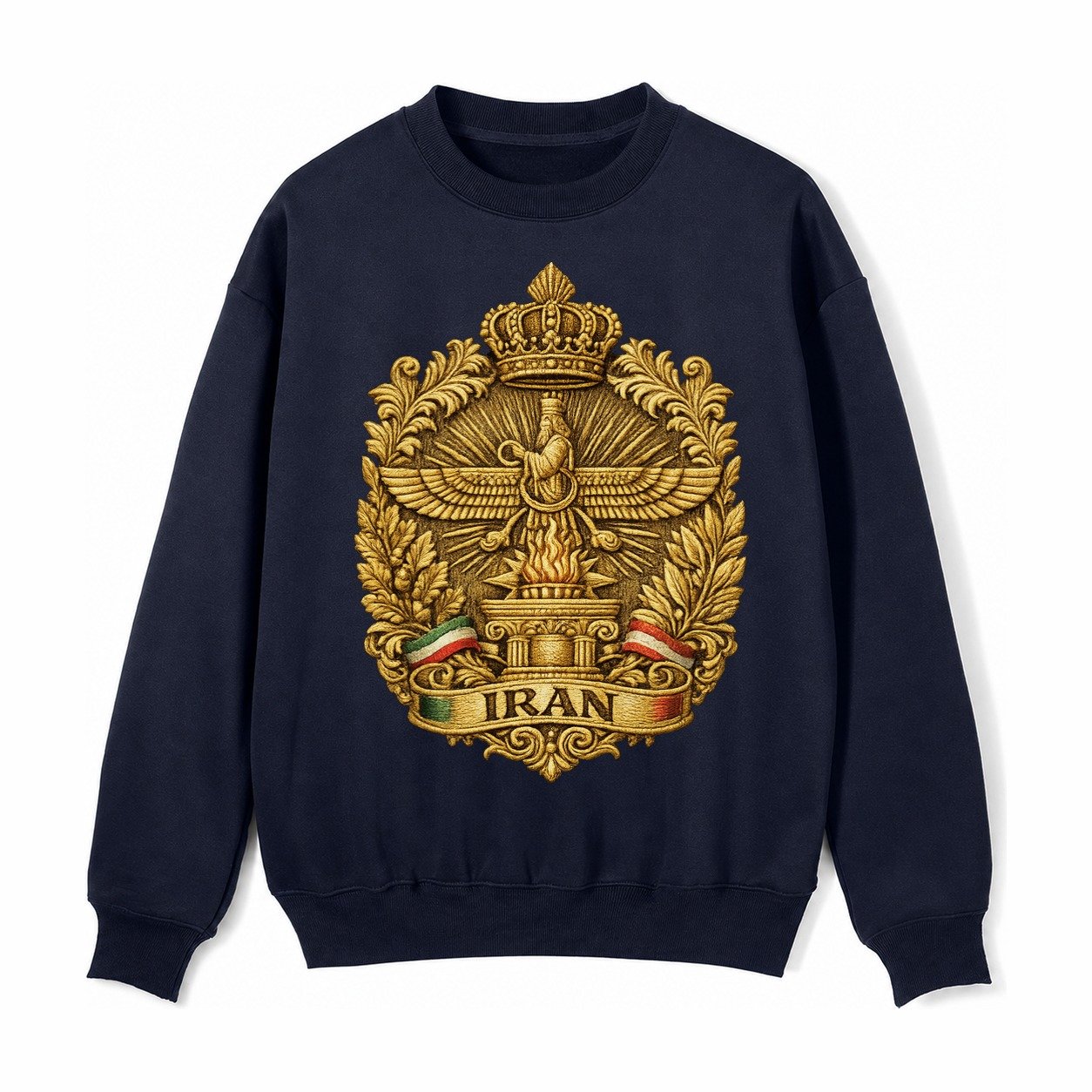 Iran Fire Temple Emblem Fleece Sweatshirt – Navy Blue