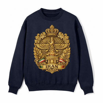 Iran Fire Temple Emblem Fleece Sweatshirt – Navy Blue