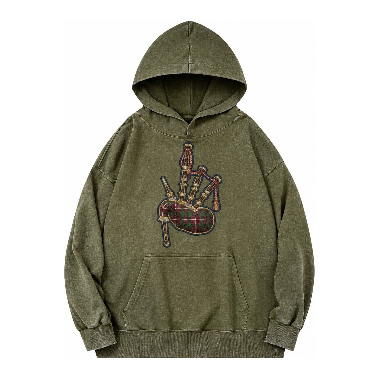Scottish Thistle Vintage Washed Hoodie – Army Green