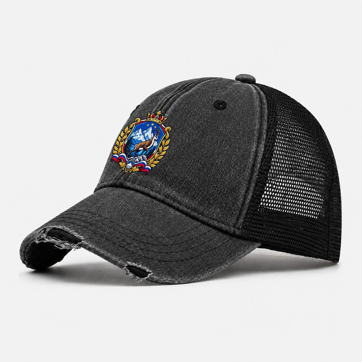 Slovenia Heraldic Crest Country Logos Washed Trucker Hat – Black