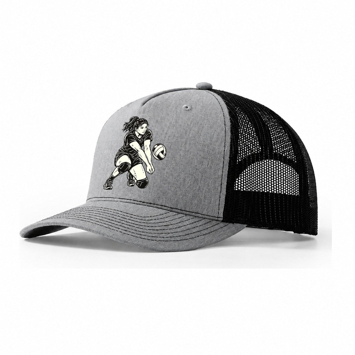 Volleyball Floor Dig Global Sports Ink Figures Trucker Hat – Sport Grey Black