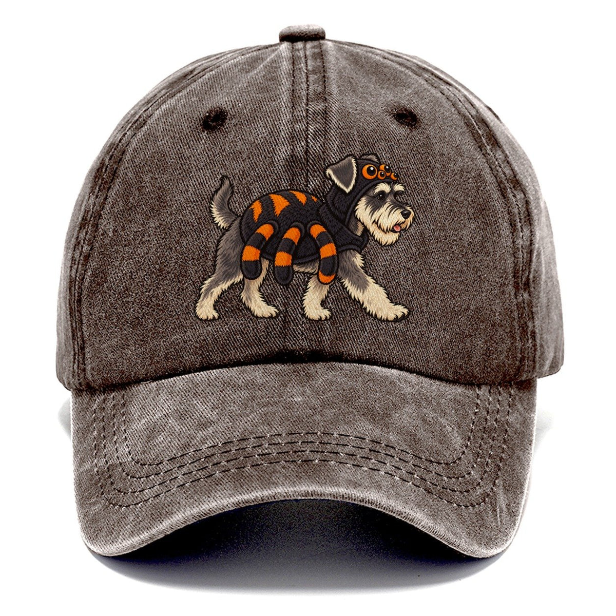 One Miniature Schnauzer In Halloween Costume Spider Costume With Four Extra Soft Plush Legs Halloween Dog Parade Classic Cap – Brown