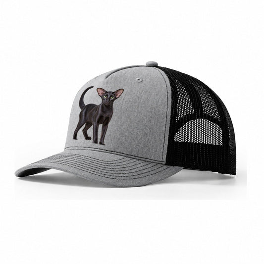 Oriental Shorthair Standing Three Quarter Realistic Cat Portrait Trucker Hat – Sport Grey Black