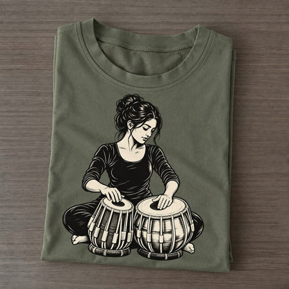 Tabla Player Paired Drum Phrase Global Music Ink Figures Classic T-shirt – Army Green