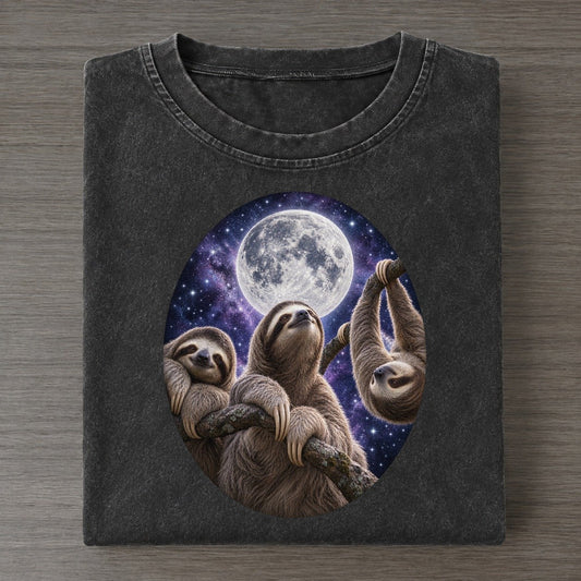 Sloths Under The Moon Moon Choir Vintage T-shirt – Black