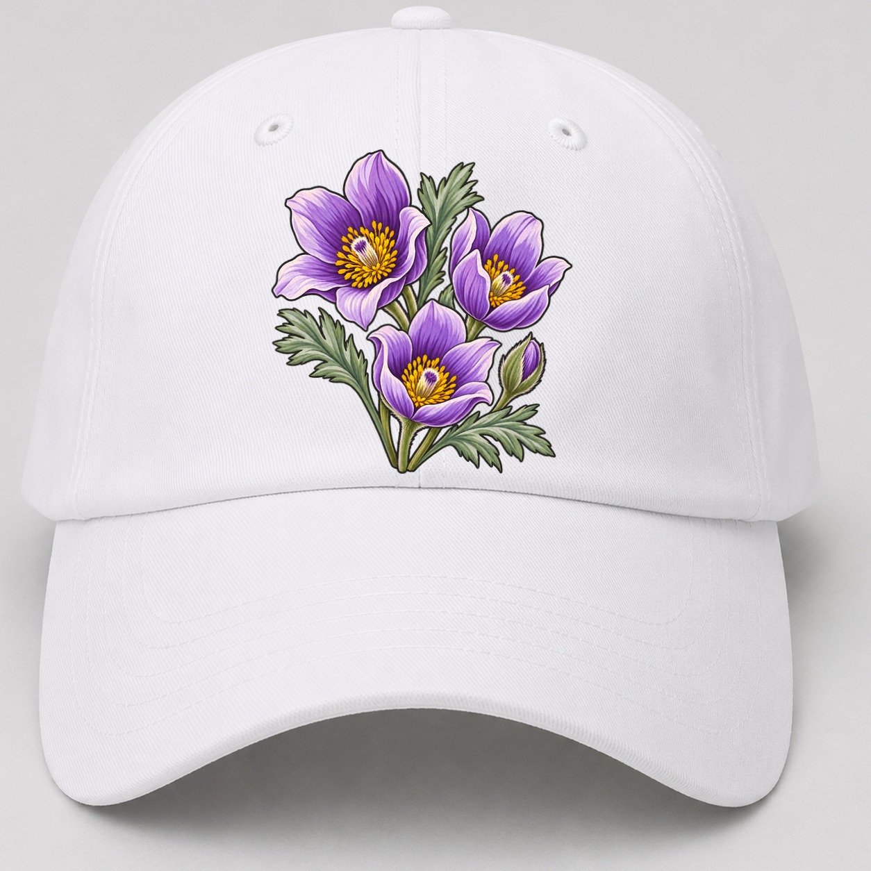 Manitoba Prairie Crocus Cluster Canada Cultural Icons Baseball Cap – White
