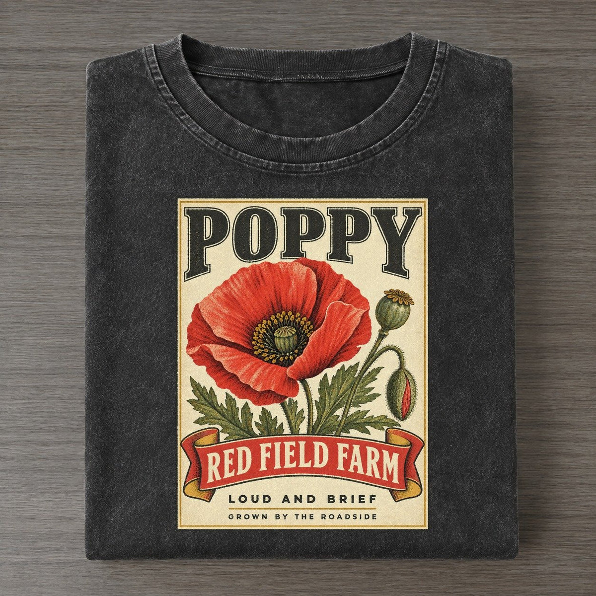 Poppy Orchard Crate Vintage T-shirt – Black