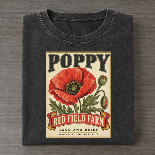 Poppy Orchard Crate Vintage T-shirt – Black