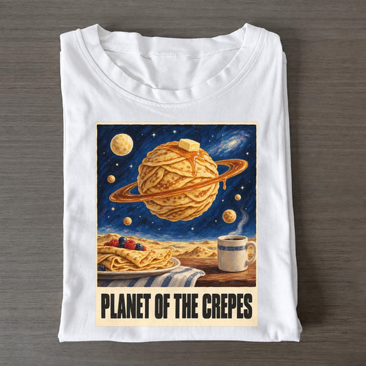Planet Of The Crepes Painted Pop Culture Pun Classic T-shirt – White