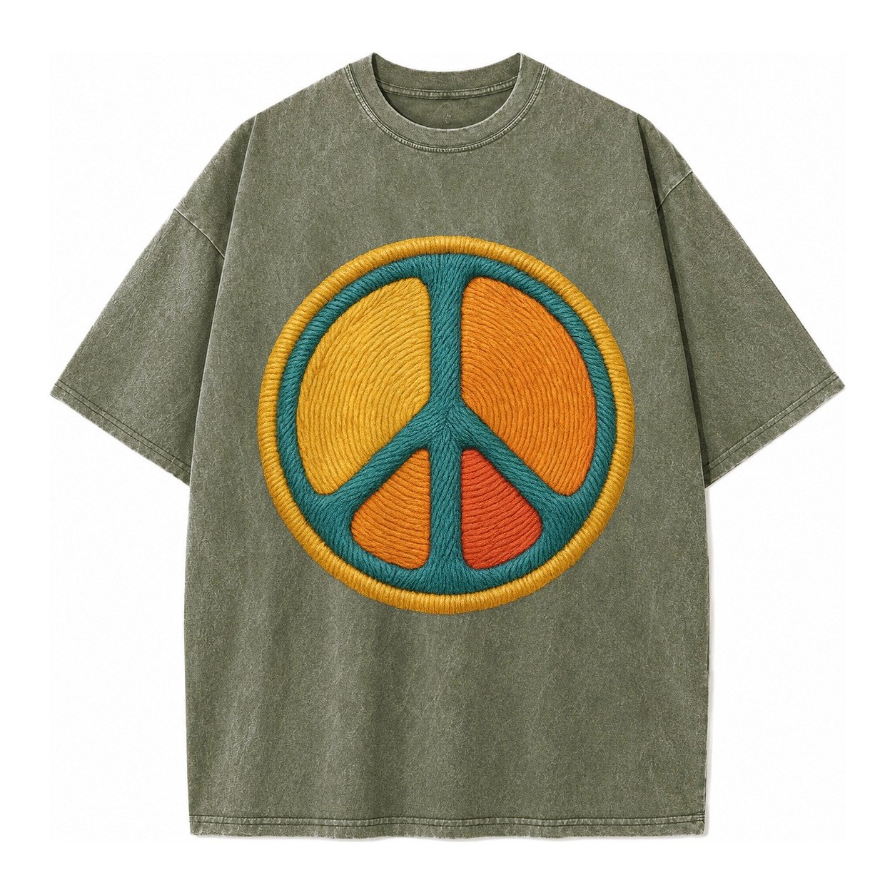 Golden Peace Vintage T-shirt – Army Green