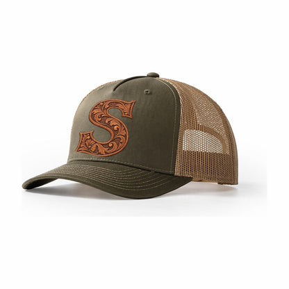 Tooled Leather S Monogram Trucker Hat – Olive Khaki