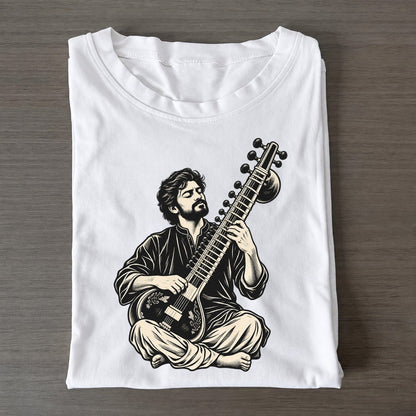 Sitar Fretting Glide Global Music Ink Figures Classic T-shirt – White