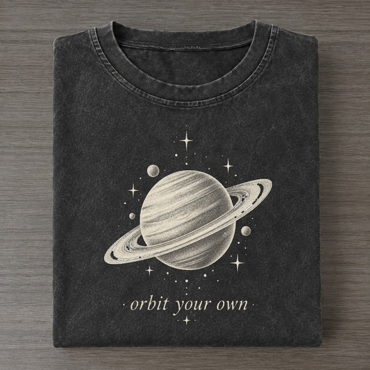 Saturn Midnight Linework Vintage T-shirt – Black