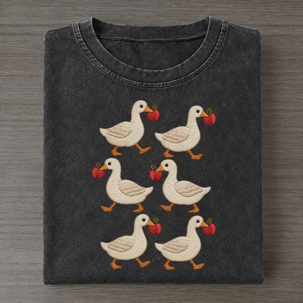 Geese With Apples Single File Vintage T-shirt – Black