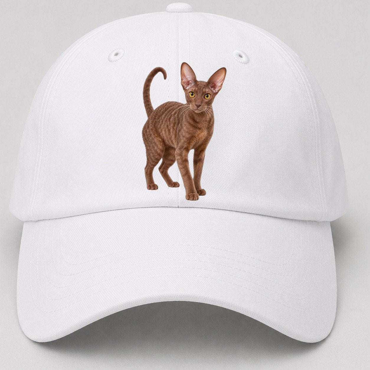 Cornish Rex Standing Three Quarter Realistic Cat Portrait Baseball Cap – White