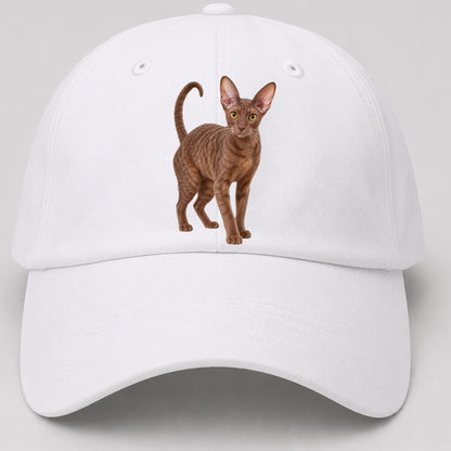 Cornish Rex Standing Three Quarter Realistic Cat Portrait Baseball Cap – White