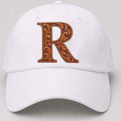 Tooled Leather R Monogram Baseball Cap – White