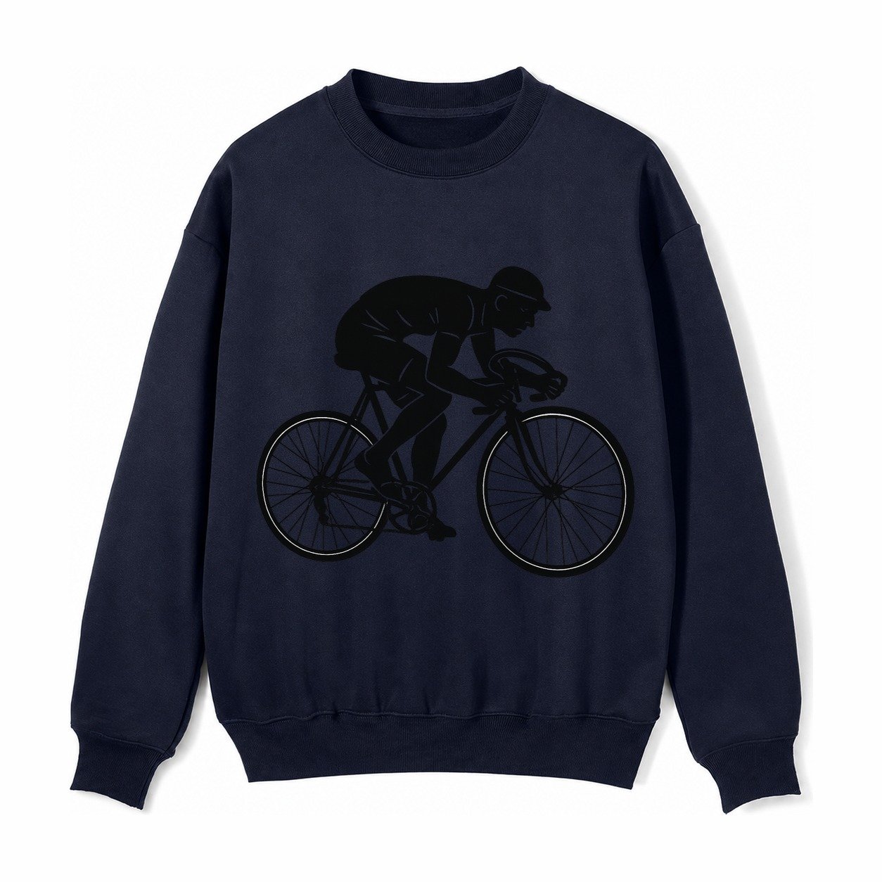 Cyclist Sprinting In Racing Position Fleece Sweatshirt – Navy Blue