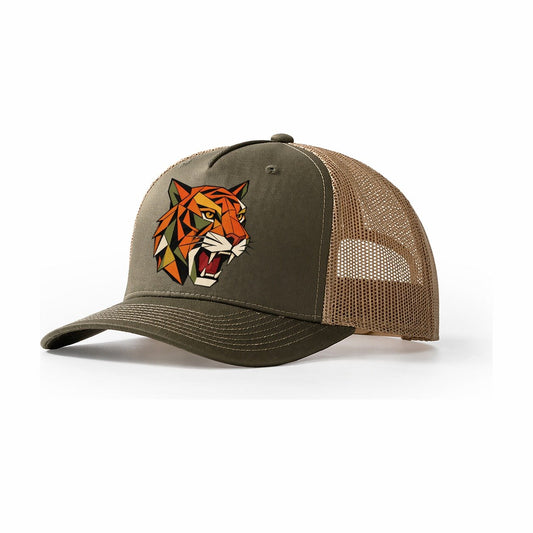 Tiger Face Three Quarter Trucker Hat – Olive Khaki