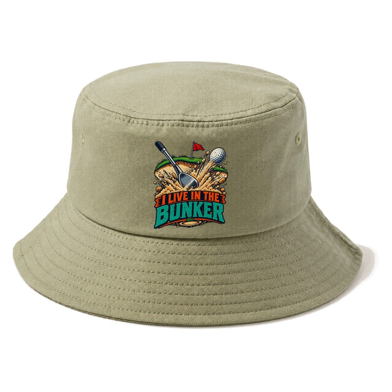I Live In The Bunker Golf Life Bucket Hat – Army Green