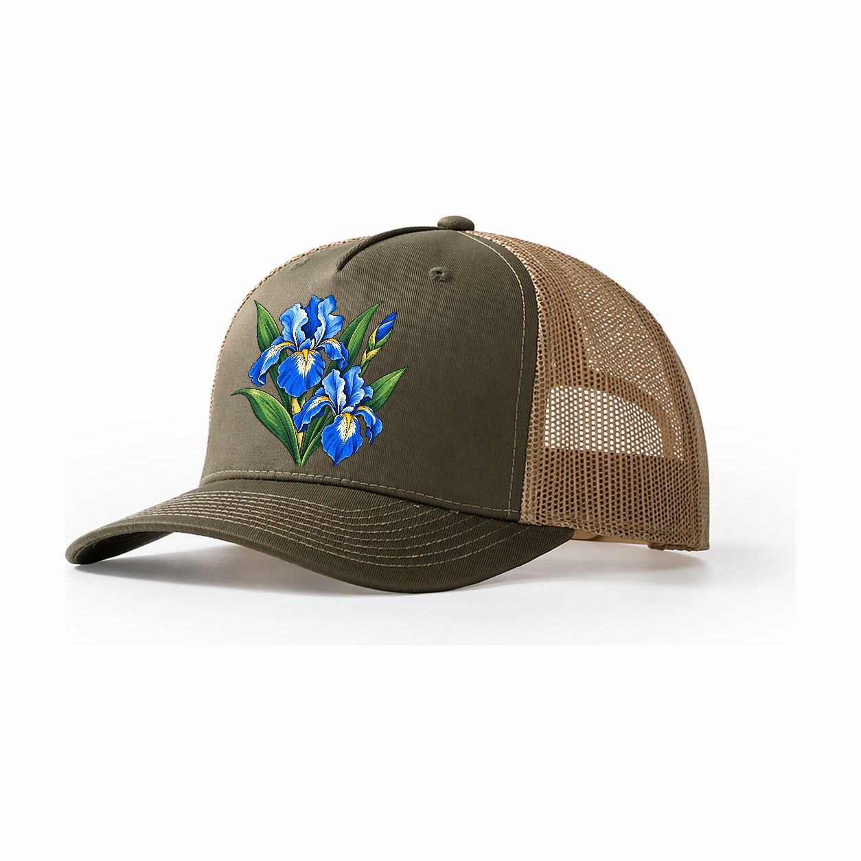 Quebec Blue Flag Iris Canada Cultural Icons Trucker Hat – Olive Khaki