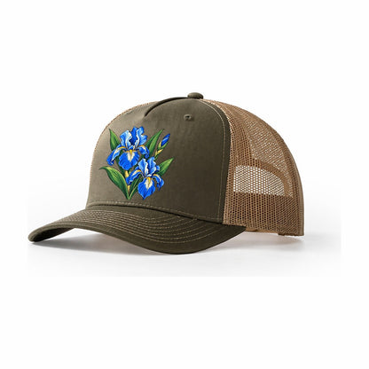 Quebec Blue Flag Iris Canada Cultural Icons Trucker Hat – Olive Khaki