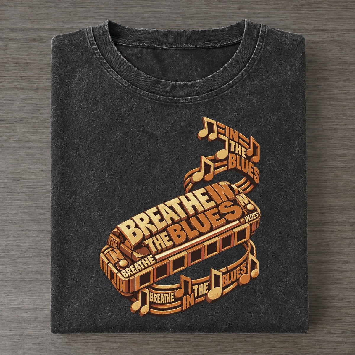 Harmonica Gleam Letter Sculpture Vintage T-shirt – Black