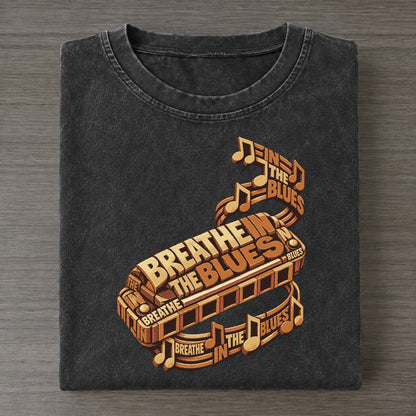 Harmonica Gleam Letter Sculpture Vintage T-shirt – Black