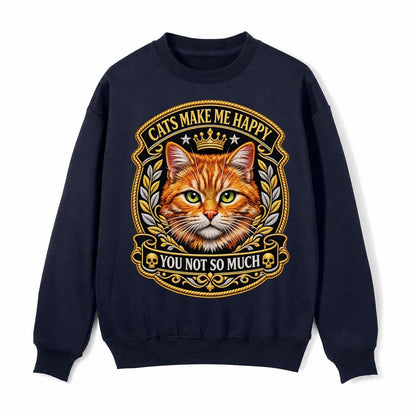 Cats Make Me Happy You Not So Much Cat Face In Orange Cat Pr Fleece Sweatshirt – Navy Blue