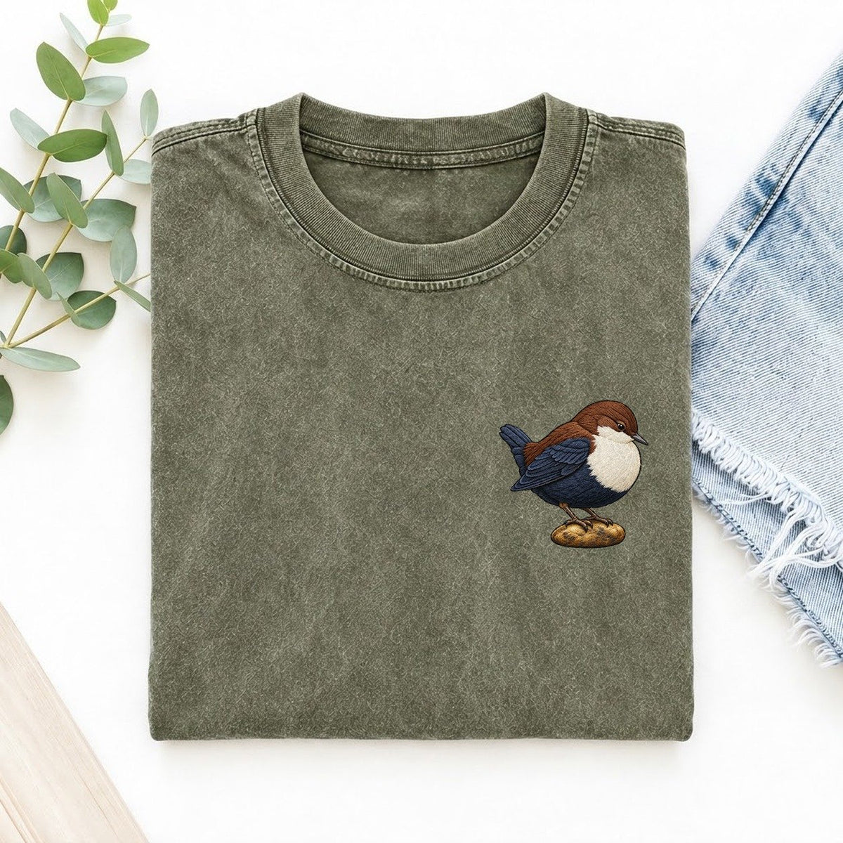 Dipper River Poise Left Chest Vintage T-shirt – Army Green