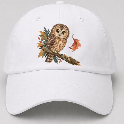 Owl Falling Leaf Gentle Wild Baseball Cap – White