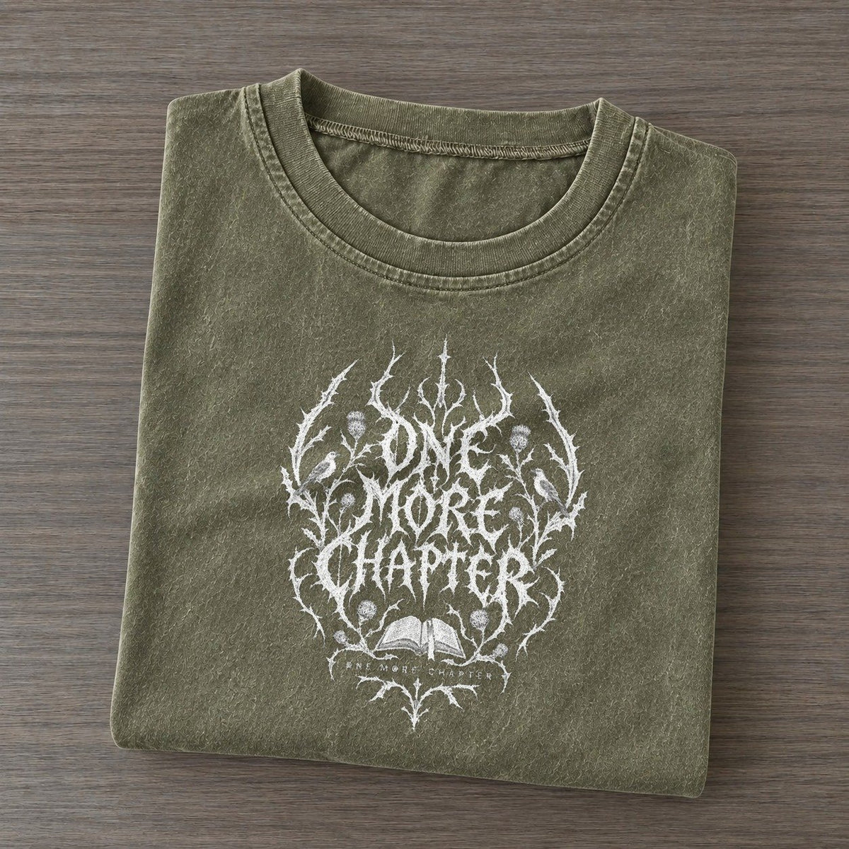 One More Chapter Unreadable Feelings Vintage T-shirt – Army Green