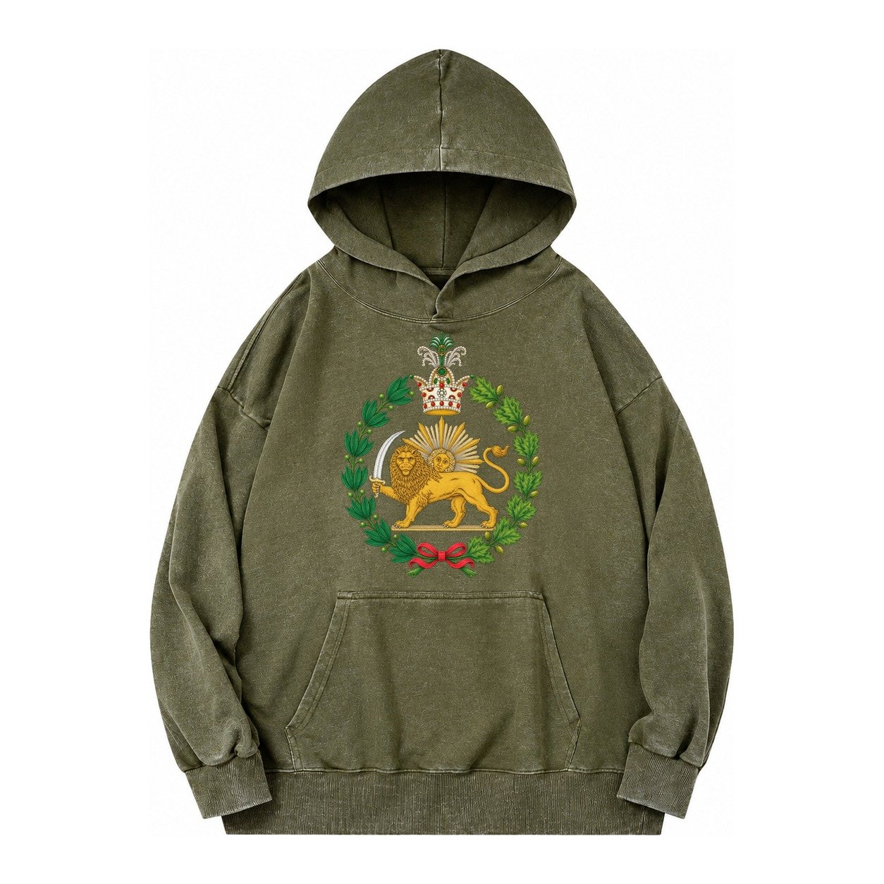 Iran Lion Vintage Washed Hoodie – Army Green