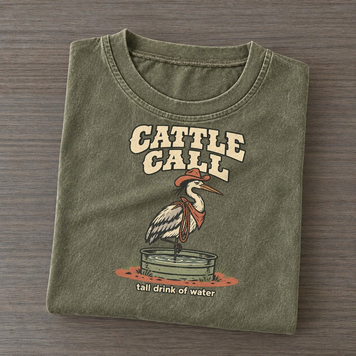 Cattle Call Cowboy Critters Vintage T-shirt – Army Green