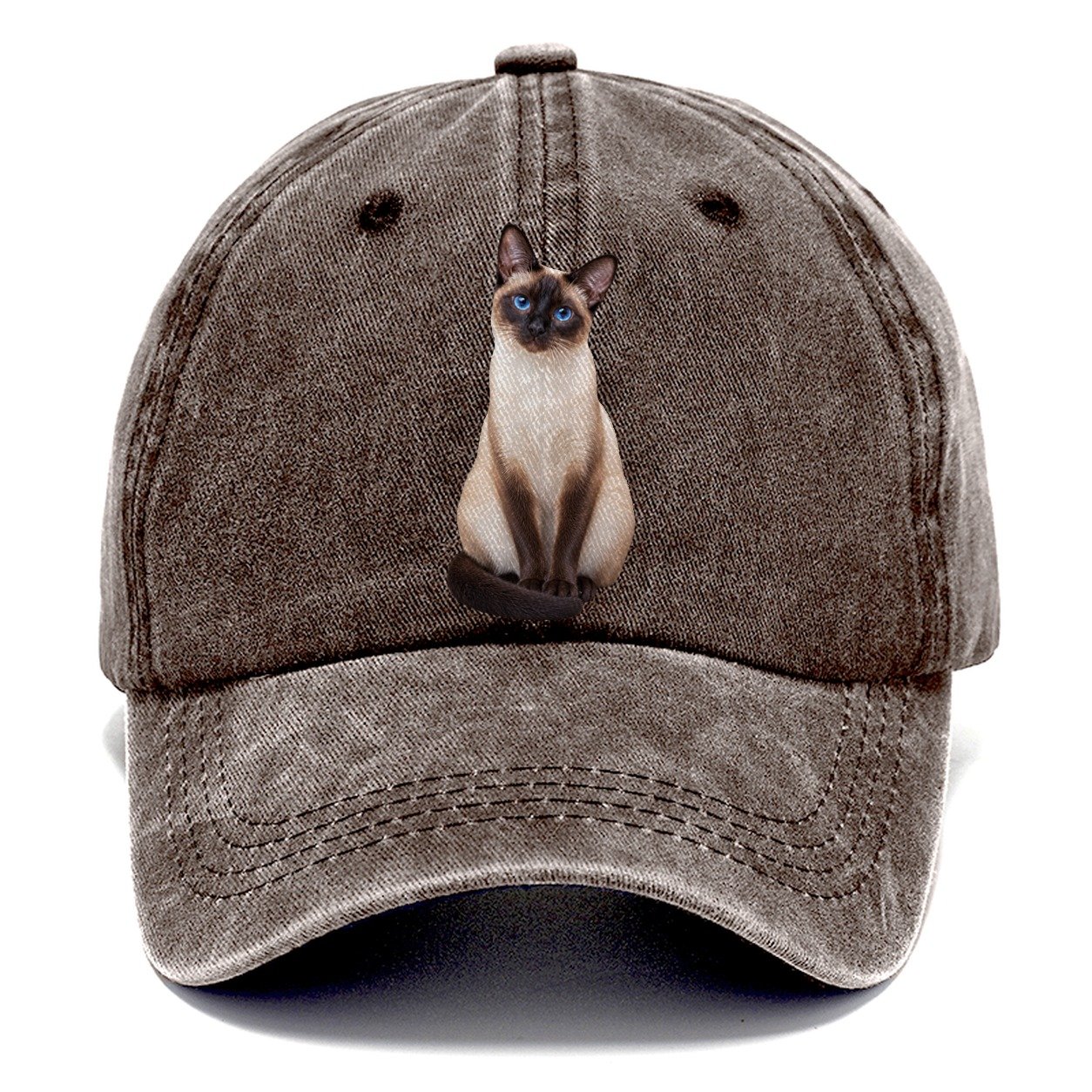 Siamese Seated Portrait Realistic Cat Portrait Classic Cap – Brown